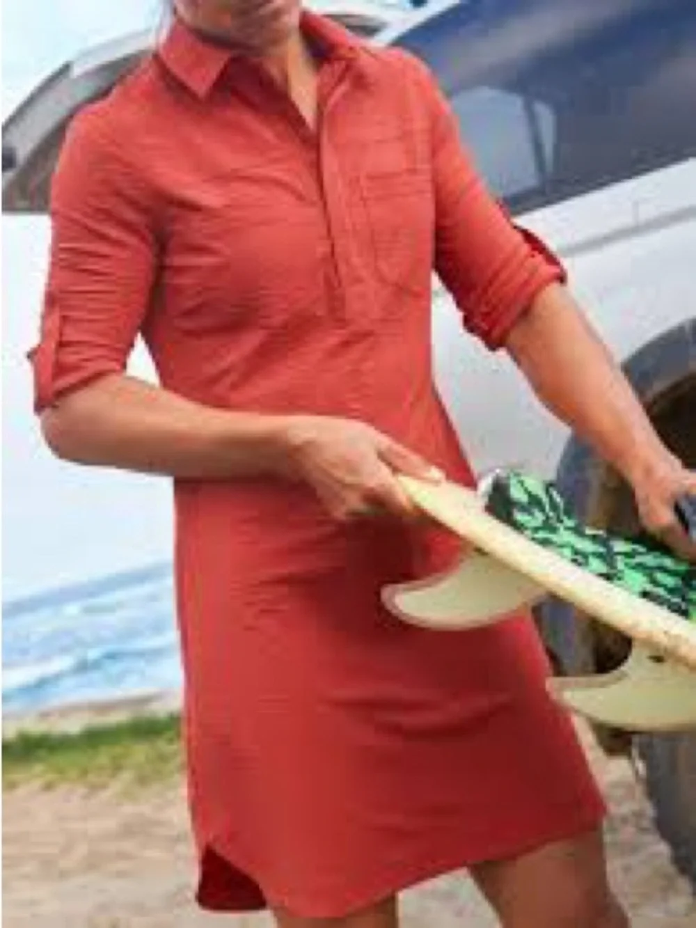 Title Nine Adventurista Nimblene UPF 50 Seersucker Shirt Dress XS Burnt Clay